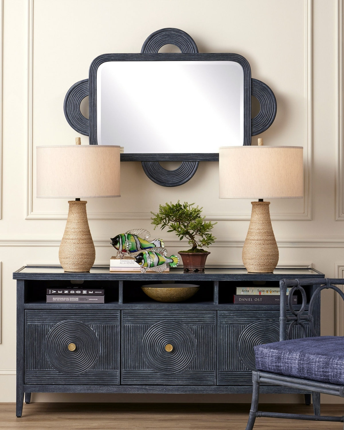 Currey and Company - 1000-0126 - Mirror - Santos - Vintage Navy