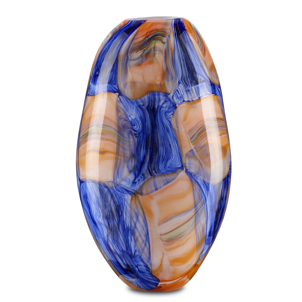 Currey and Company - 1200-0562 - Vase - Negroli Blue & Orange Glass Vase - Blue/Orange/Green