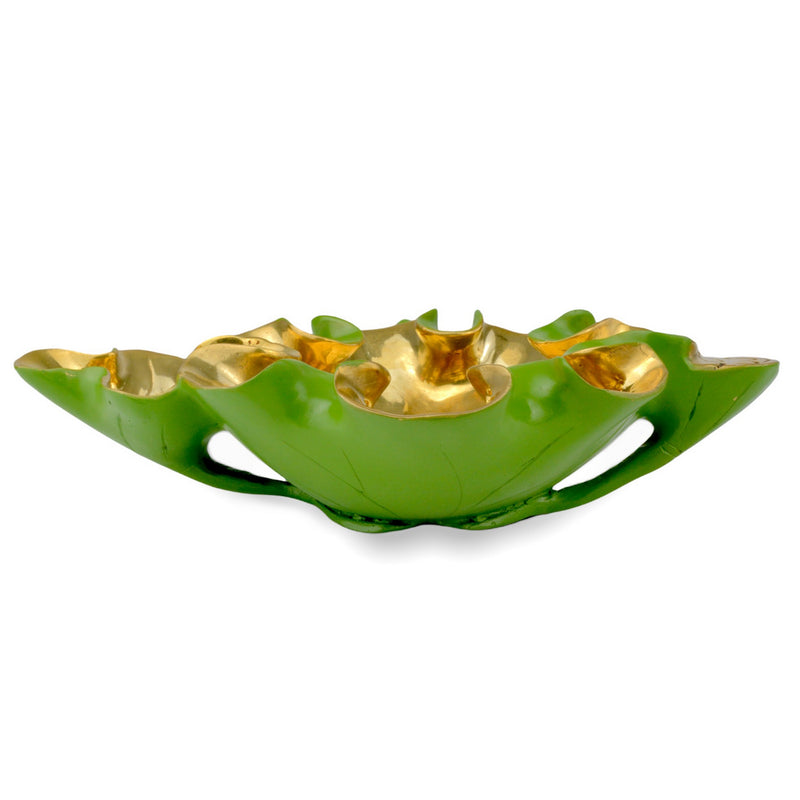 Currey and Company - 1200-0621 - Bowl - Wrapped Lotus Collection - Green/Polished Gold