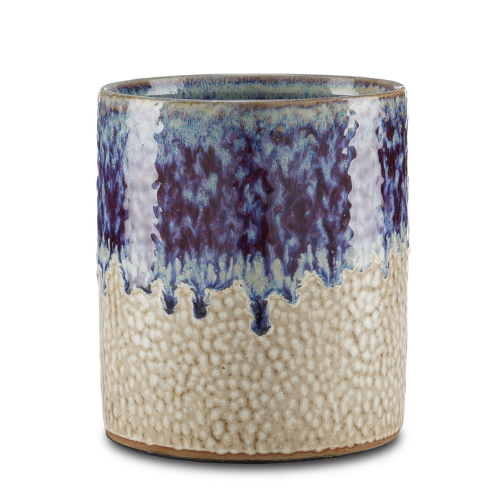 Currey and Company Cachepot from the Bessbrook collection in Milky White/Reactive Blue finish