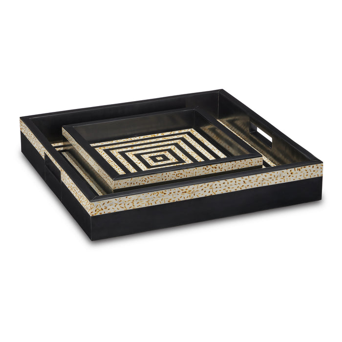 Currey and Company Tray Set of 2 from the Taurus collection in Black/White finish