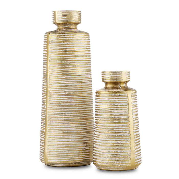 Currey and Company Vase Set of 2 from the Kenna collection in White/Brass finish