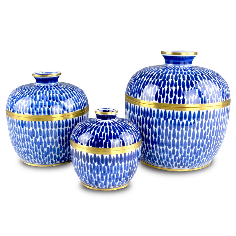 Currey and Company - 1200-0661 - Jar Set of 3 - Plavan - Blue/White/Brass