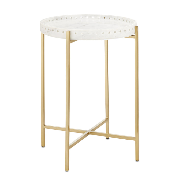 Currey and Company Accent Table from the Freya collection in White/Antique Brass finish
