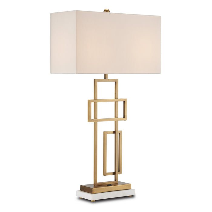 Currey and Company Two Light Table Lamp from the Parallelogram collection in Antique Brass/White finish
