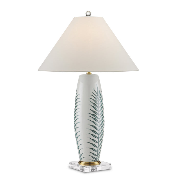 Currey and Company One Light Table Lamp from the Kenita collection in White/Green/Clear/Polished Brass finish