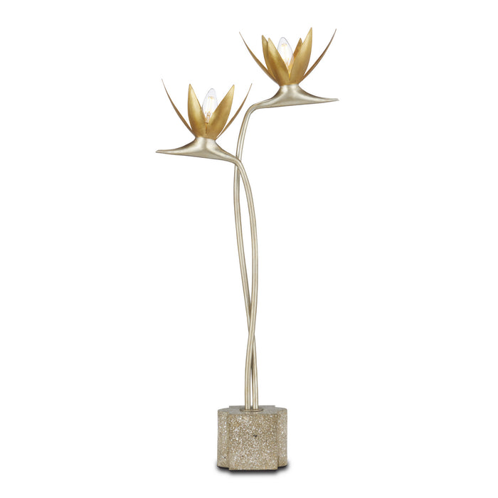 Currey and Company Two Light Table Lamp from the Paradiso collection in Contemporary Silver Leaf/Contemporary Gold Leaf/Abalone Polished Concrete finish