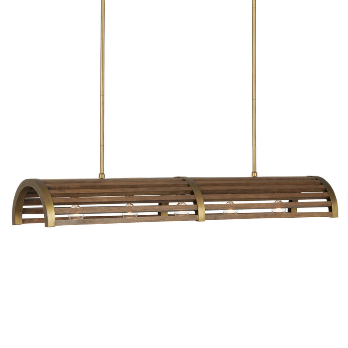 Currey and Company Five Light Chandelier from the Woodbine collection in Chestnut/Brass finish