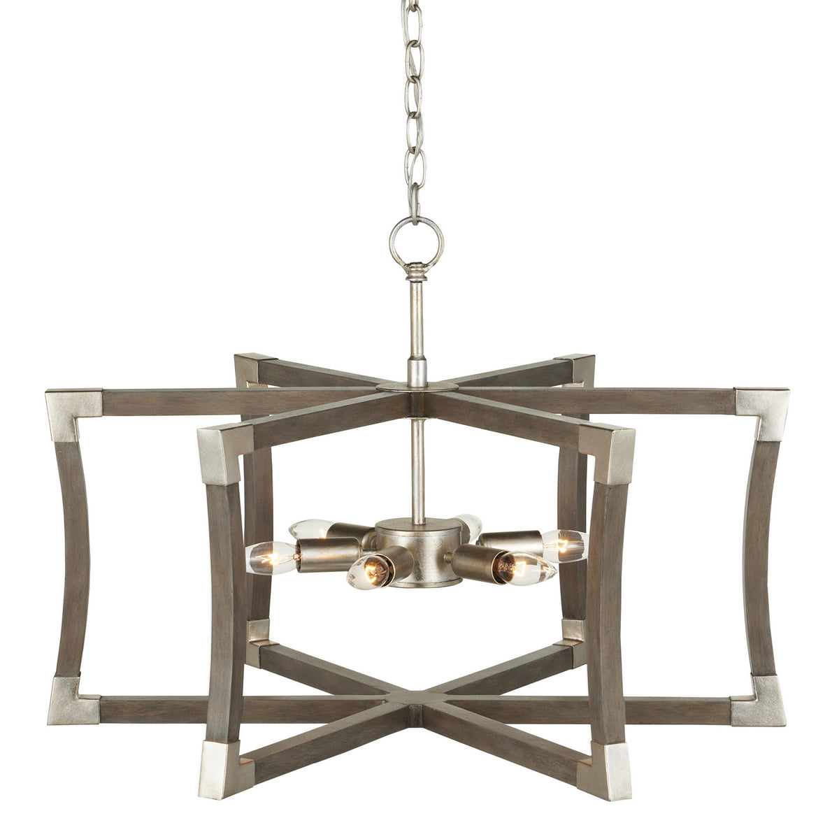 Currey and Company - 9000-0968 - Six Light Lantern - Bastian Collection - Chateau Gray/Contemporary Silver Leaf