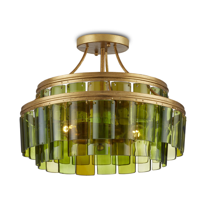 Currey and Company Three Light Semi-Flush Mount from the Vintner collection in Contemporary Gold Leaf/Green finish