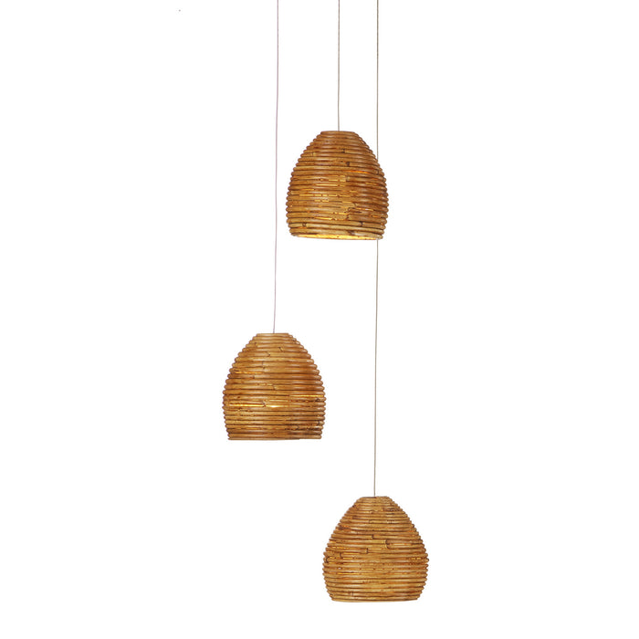 Currey and Company Three Light Pendant from the Beehive collection in Natural Rattan/Silver finish