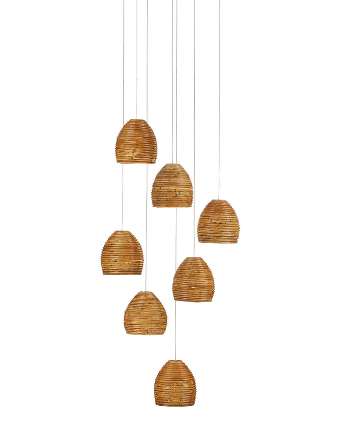 Currey and Company Seven Light Pendant from the Beehive collection in Natural Rattan/Silver finish