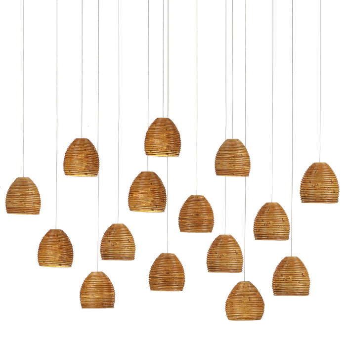 Currey and Company 15 Light Pendant from the Beehive collection in Natural Rattan/Silver finish