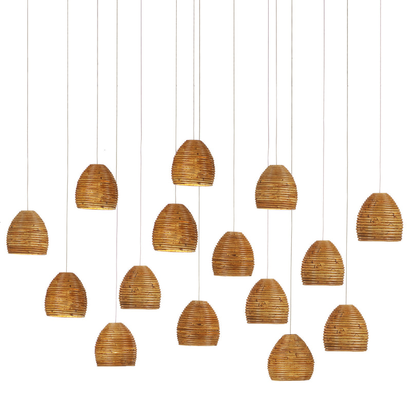 Currey and Company 15 Light Pendant from the Beehive collection in Natural Rattan/Silver finish