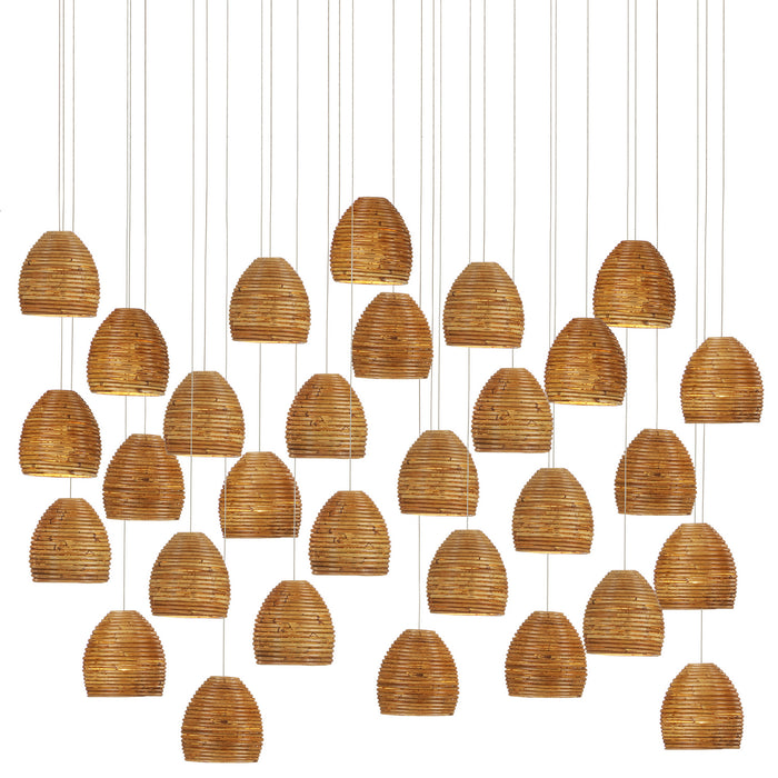 Currey and Company 30 Light Pendant from the Beehive collection in Natural Rattan/Silver finish