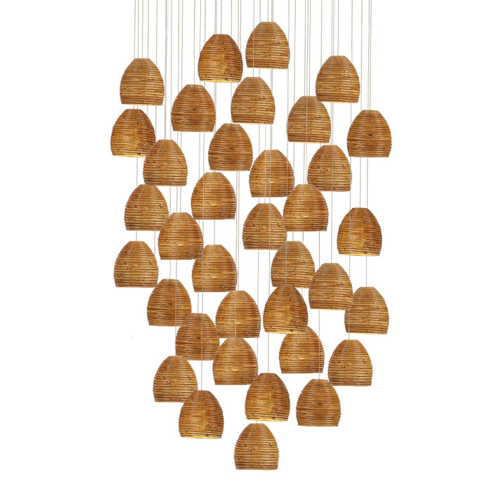 Currey and Company 36 Light Pendant from the Beehive collection in Natural Rattan/Silver finish