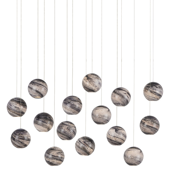 Currey and Company 15 Light Pendant from the Palatino collection in Blue Marbeled/Silver finish