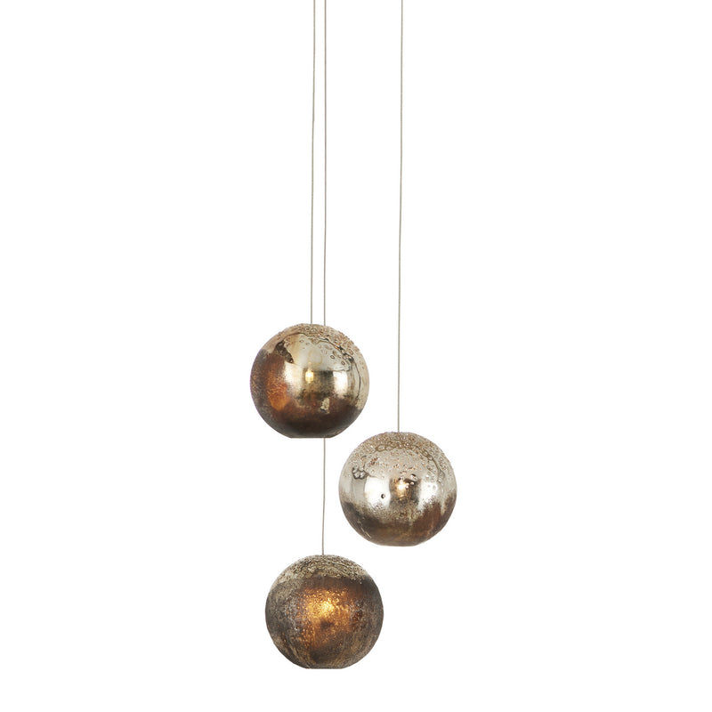 Currey and Company - 9000-1013 - Three Light Pendant - Pathos Collection - Antique Silver/Antique Gold/Matte Charcoal