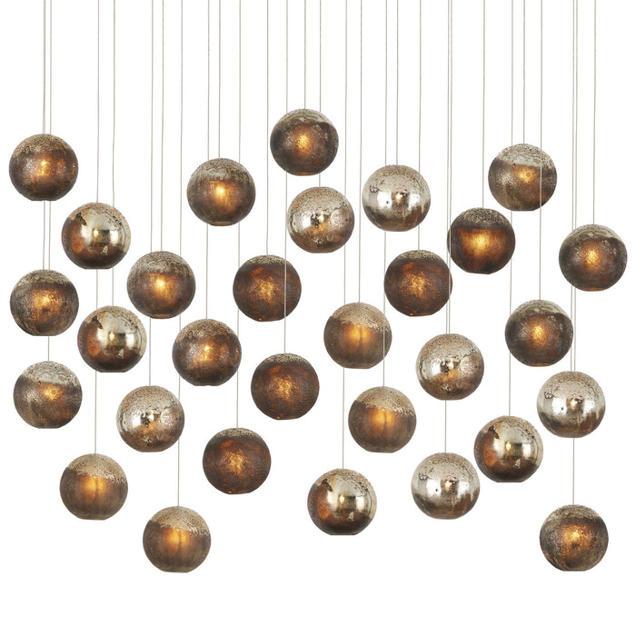 Currey and Company 30 Light Pendant from the Pathos collection in Antique Silver/Antique Gold/Matte Charcoal/Silver finish