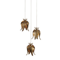 Currey and Company - 9000-1020 - Three Light Pendant - Iota Collection - Antique Brass