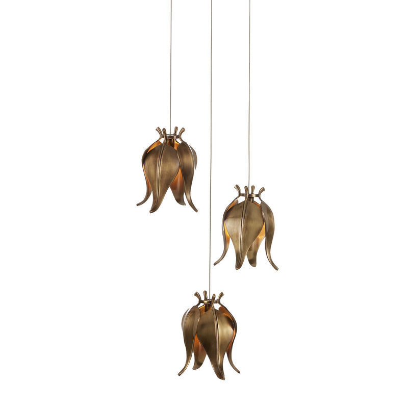 Currey and Company - 9000-1020 - Three Light Pendant - Iota Collection - Antique Brass