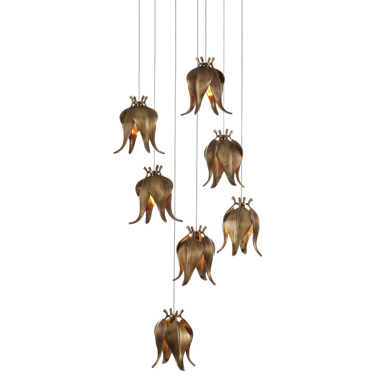 Currey and Company - 9000-1021 - Seven Light Pendant - Iota Collection - Antique Brass