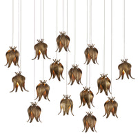 Currey and Company - 9000-1023 - 15 Light Pendant - Iota Collection - Antique Brass