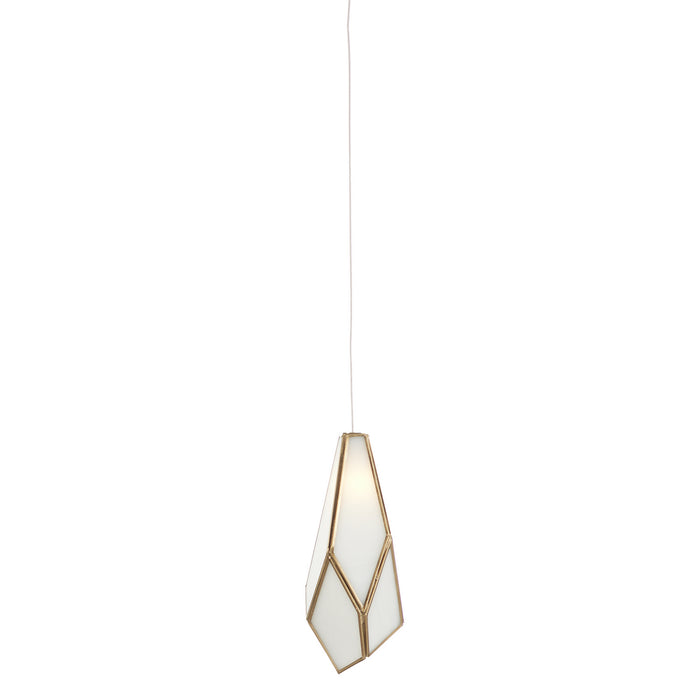 Currey and Company One Light Pendant from the Glace collection in White/Antique Brass/Silver finish