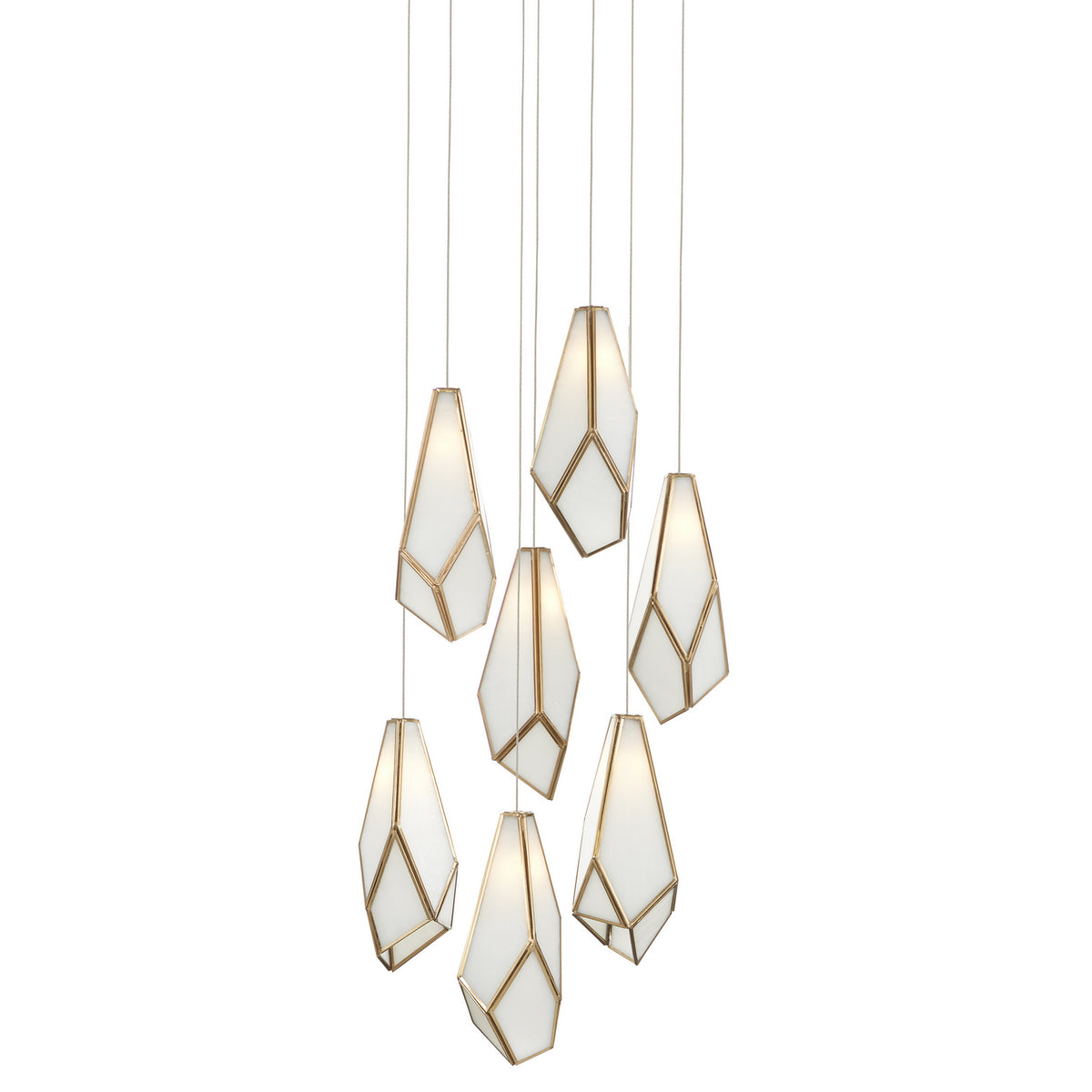 Currey and Company - 9000-1035 - Seven Light Pendant - Glace Collection - White/Antique Brass