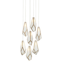 Currey and Company - 9000-1035 - Seven Light Pendant - Glace Collection - White/Antique Brass