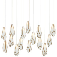 Currey and Company - 9000-1037 - 15 Light Pendant - Glace Collection - White/Antique Brass