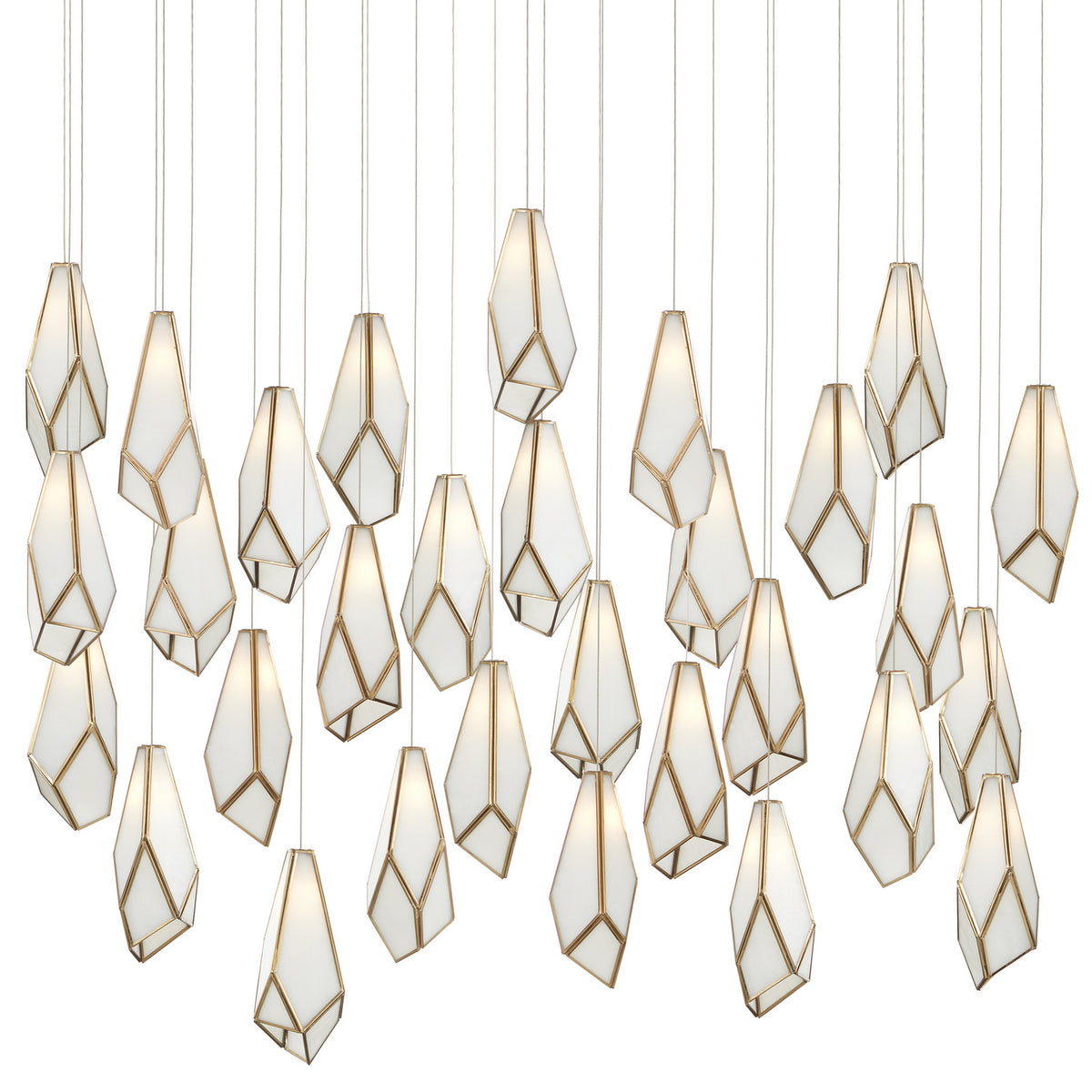 Currey and Company 30 Light Pendant from the Glace collection in White/Antique Brass/Silver finish