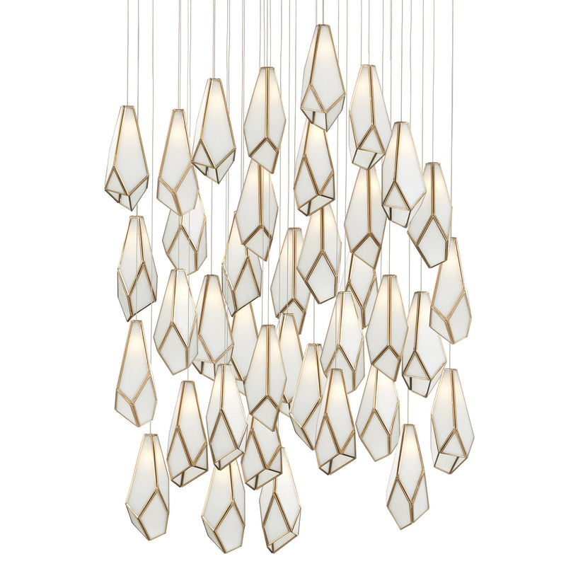 Currey and Company - 9000-1039 - 36 Light Pendant - Glace Collection - White/Antique Brass