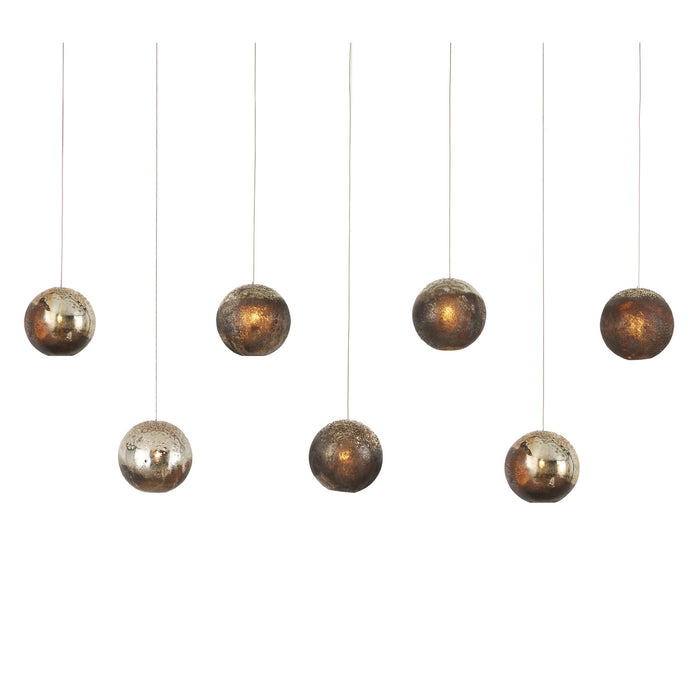Currey and Company Seven Light Pendant from the Pathos collection in Antique Silver/Antique Gold/Matte Charcoal/Silver finish