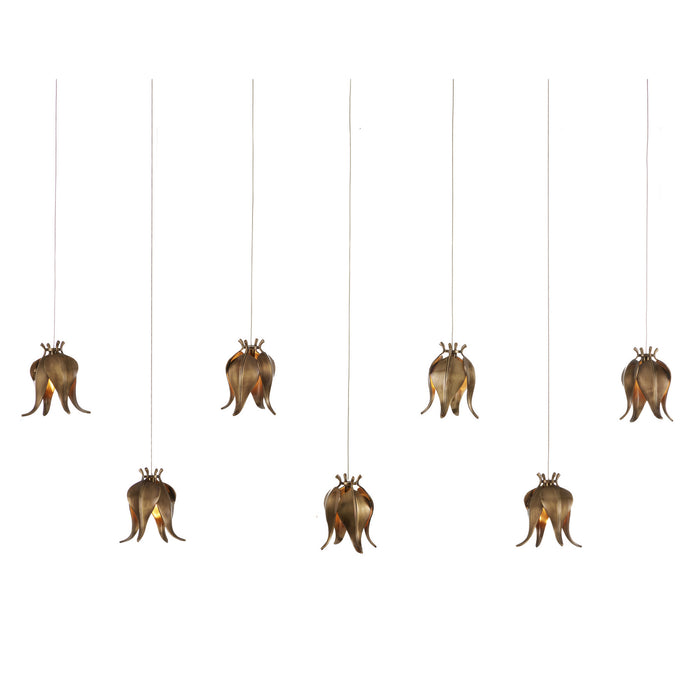 Currey and Company Seven Light Pendant from the Iota collection in Antique Brass/Silver finish