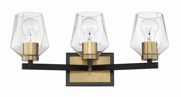 Craftmade Three Light Vanity from the Avante Grand collection in Flat Black/Satin Brass finish