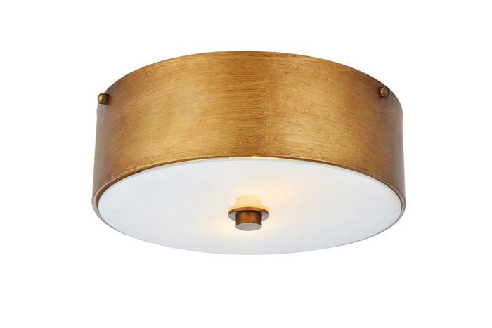 Elegant Lighting Two light Flush Mount from the Hazen collection in Vintage Gold And White finish