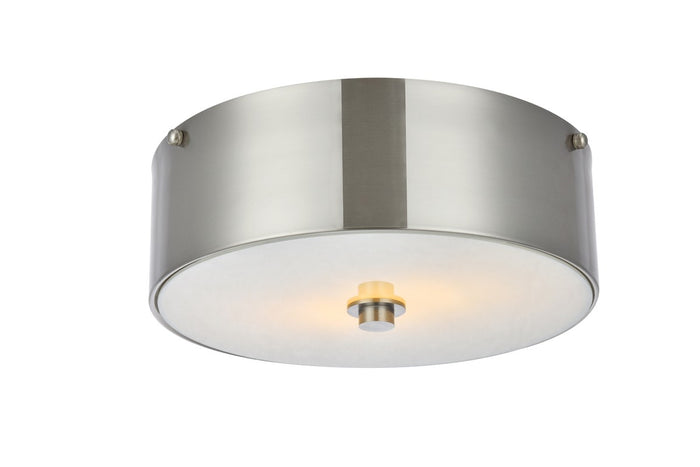 Elegant Lighting Two light Flush Mount from the Hazen collection in Burnished Nickel And White finish