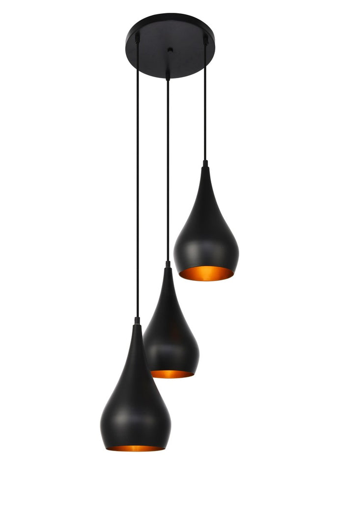 Elegant Lighting Three Light Pendant from the Nora collection in Black finish
