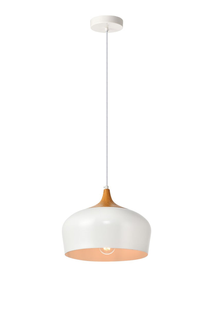 Elegant Lighting One Light Pendant from the Nora collection in White And Natural Wood finish