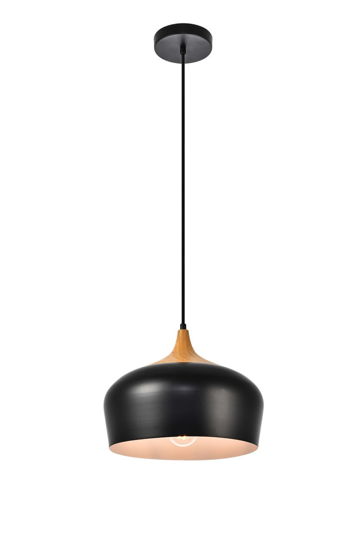 Elegant Lighting One Light Pendant from the Nora collection in Black And Natural Wood finish