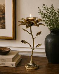 Design Shop Gold Metal Flower Candle Holder, 12.60"