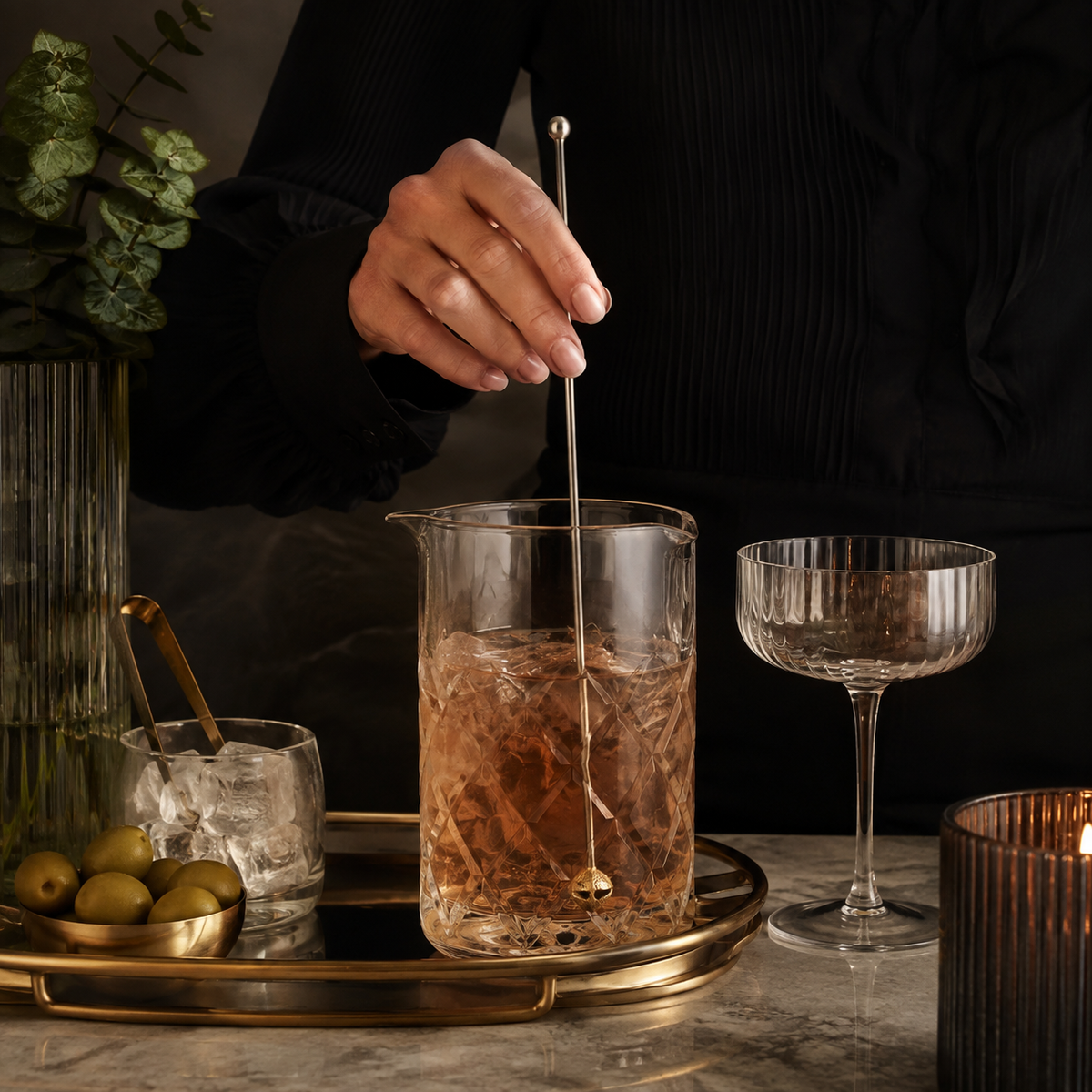 Design Shop Stainless Steel and Brass Bell Cocktail Stirrer, 7.75"L