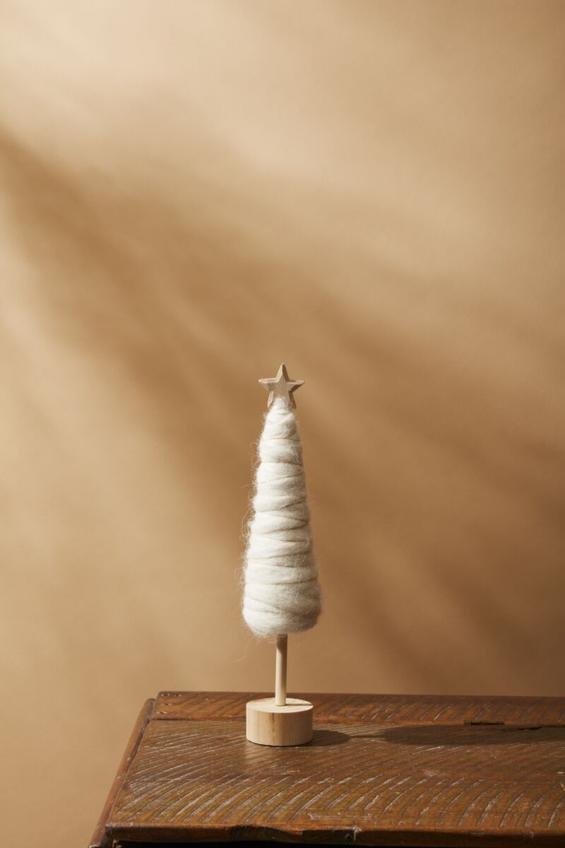Design Shop White Wooly Tree, 3.25" X 12.75", Set of 2.