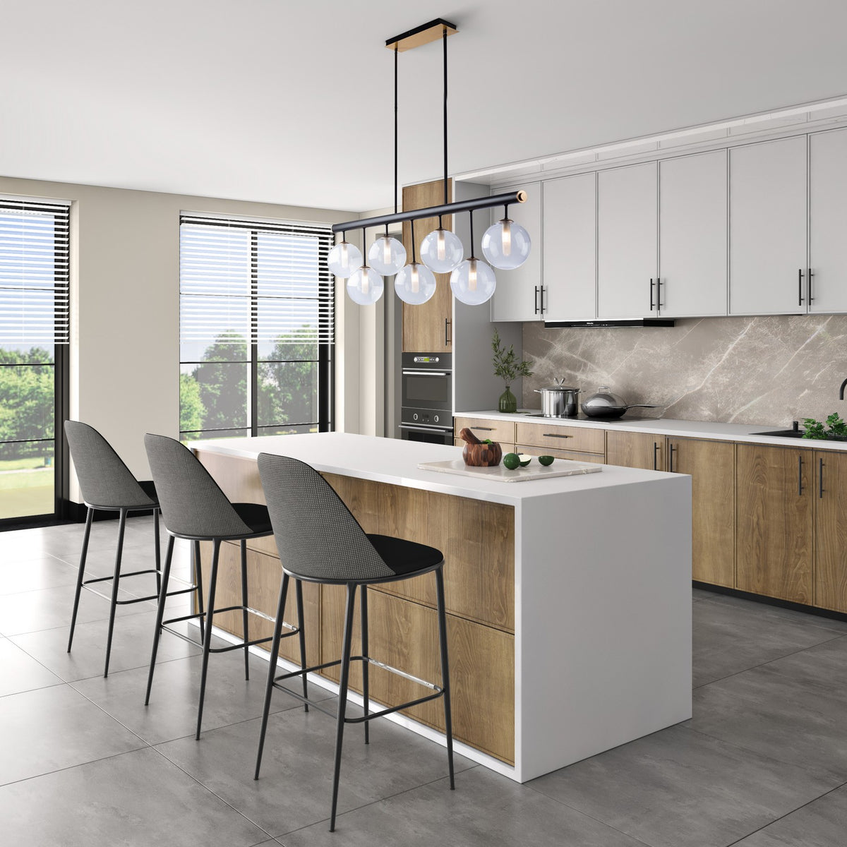 Artcraft - AC11767VB - Seven Light Island Pendant - Aurelia - Matte Black & Brass