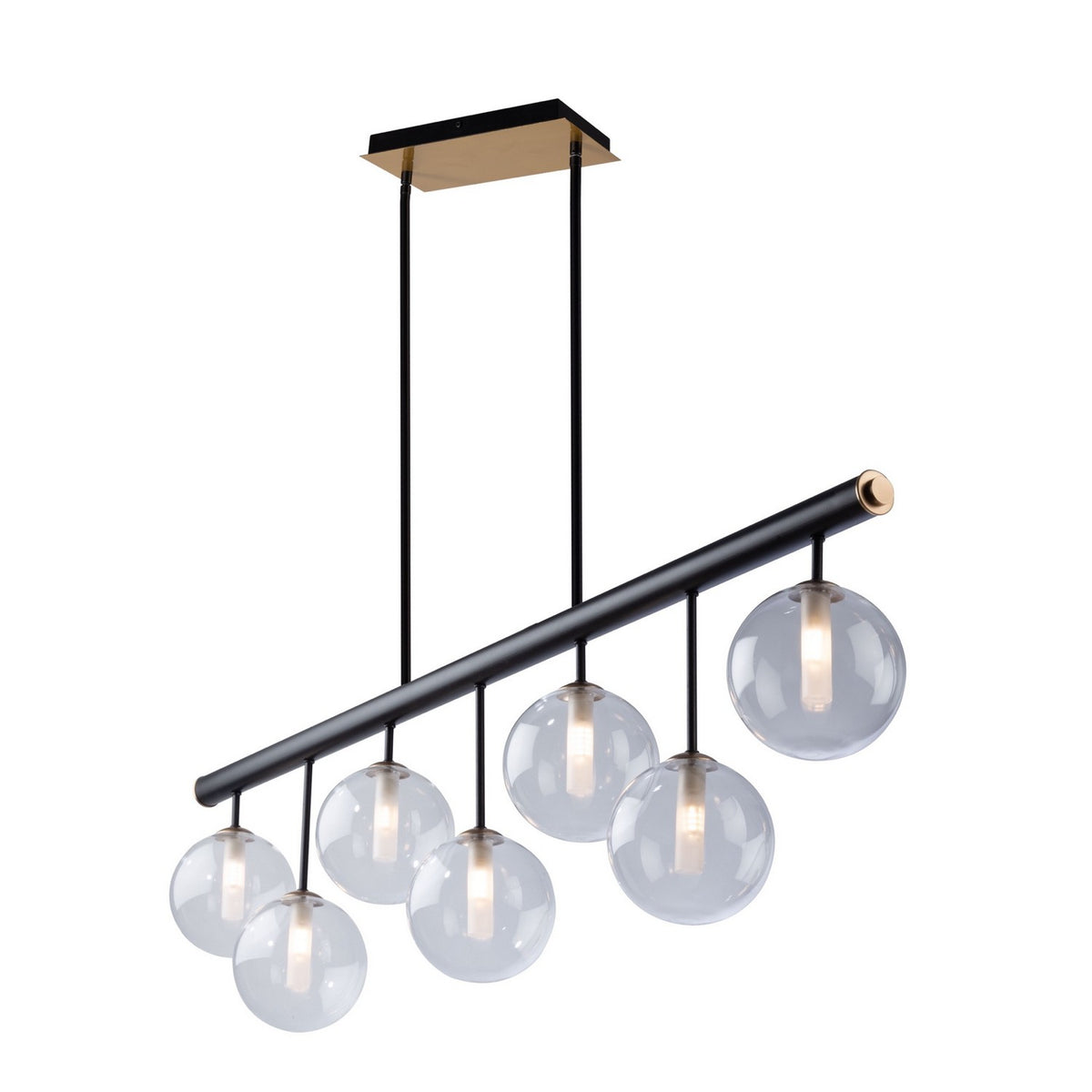 Artcraft Seven Light Island Pendant from the Aurelia collection in Matte Black & Brass finish