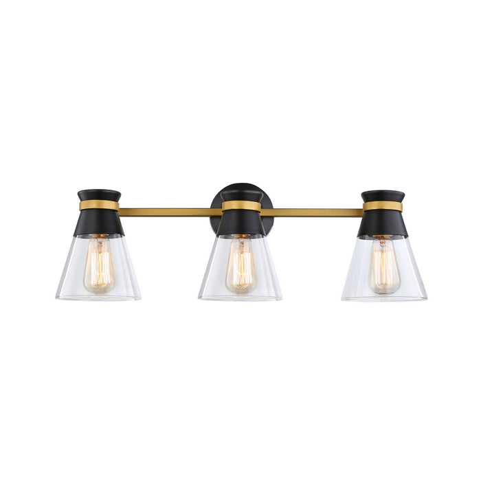 Artcraft Three Light Vanity from the Kanata collection in Black & Brushed Brass finish
