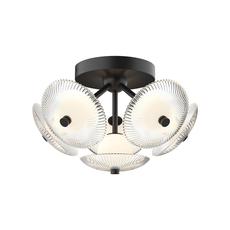 Alora - FM417606MBCR - LED Flush Mount - Hera - Matte Black/Clear Ribbed Glass