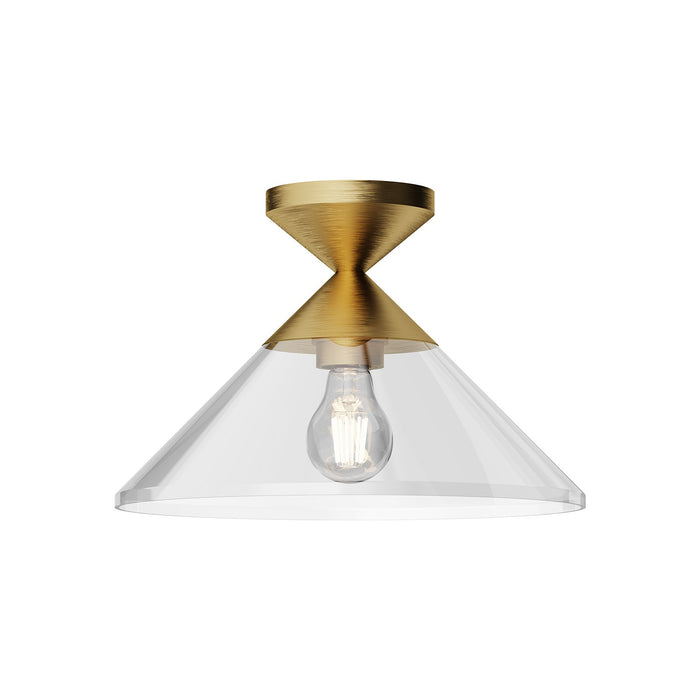 Alora One Light Semi-Flush Mount from the Mauer collection in Brushed Gold/Clear Glass|Matte Black/Smoked finish