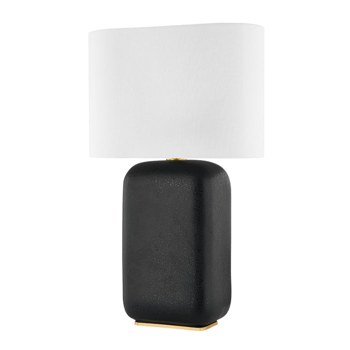 Hudson Valley One Light Table Lamp from the Arthur collection in Aged Brass/Black Lava Ceramic finish